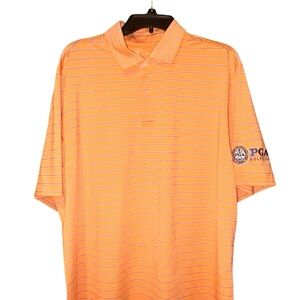 FG Tech PGA Golf Club Polo Shirt‎ Mens XL Orange Striped Performance USA Made